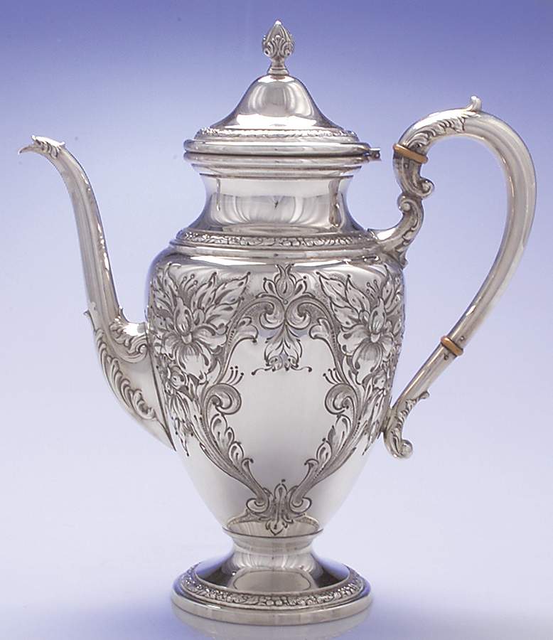 Lily-Floral (Sterling, Hollowware, Floral Border) Coffee Pot by Frank Whiting-1