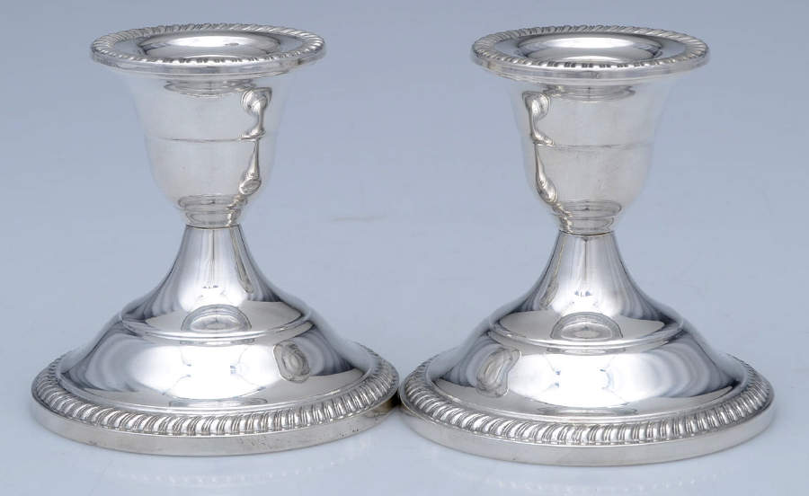 French Gadroon (Sterling, Hollowware) Pair of Weighted Candleholders by Fisher Silversmiths-1