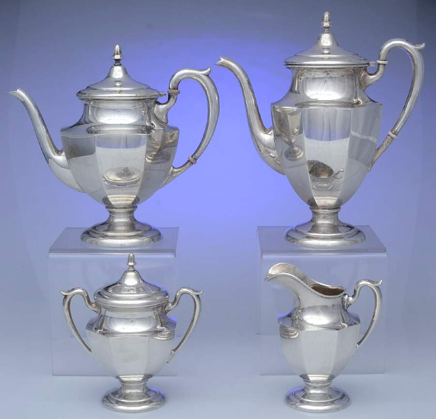 Colonial (Sterling, Hollowware) 4 Piece Tea Set (SCP, STP, SCR, SSU) by Fisher Silversmiths-1