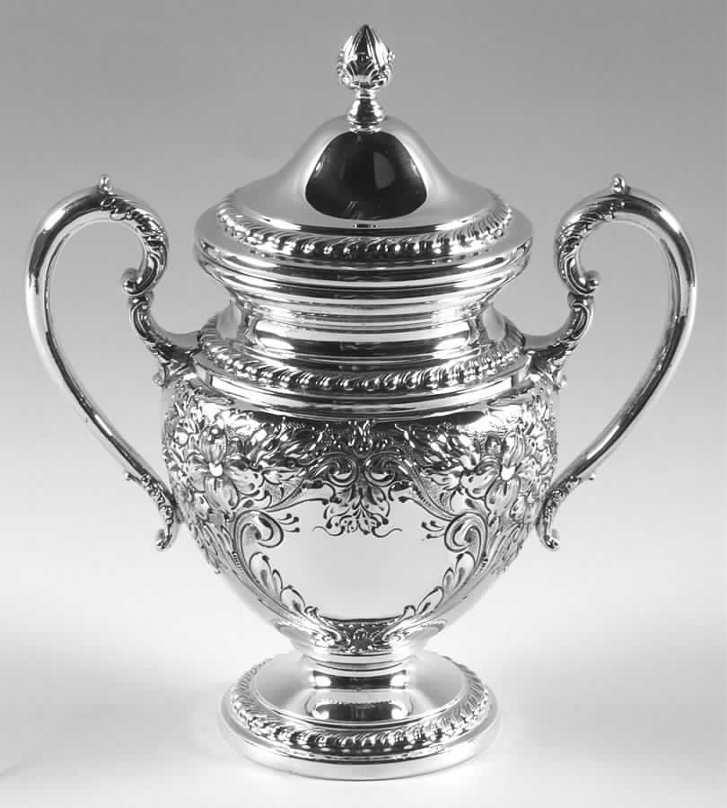 Lily-Floral (Sterling, Hollowware, Gadroon Border) Sugar Bowl & Lid by Frank Whiting-1