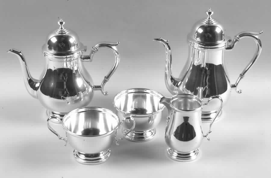 720 (Sterling, Hollowware) 5 Piece Tea Set (SCP, STP, SCR, SSUB, SWB) by Frank Whiting-1