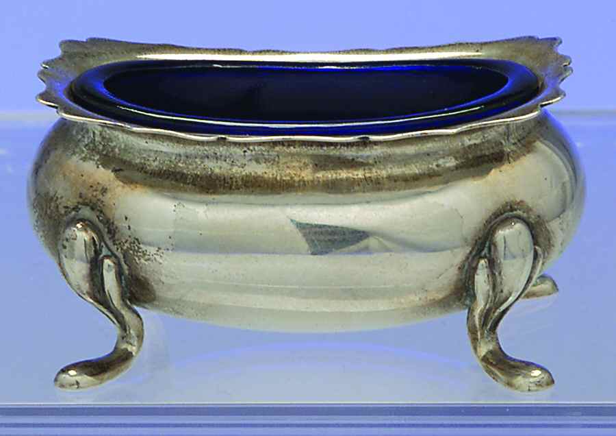878 (Sterling, Hollowware) Open Salt with Cobalt Liner Individual by Fisher Silversmiths-1