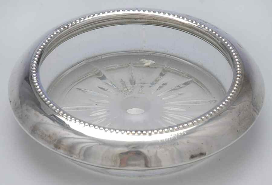 4 (Sterling, Hollowware) Crystal Coaster with Sterling Rim by Frank Whiting-1