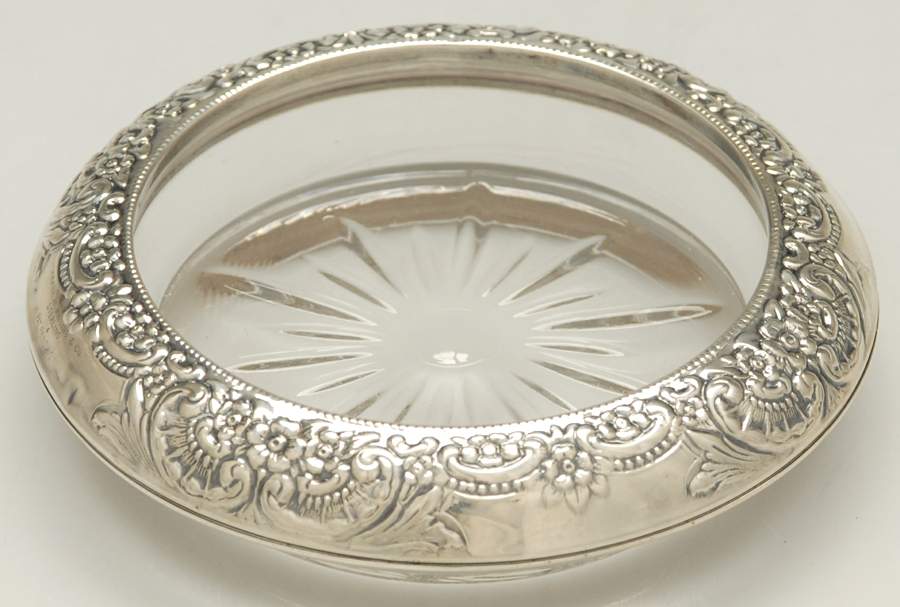 4 (Sterling, Hollowware) Crystal Coaster with Sterling Rim by Frank Whiting-1
