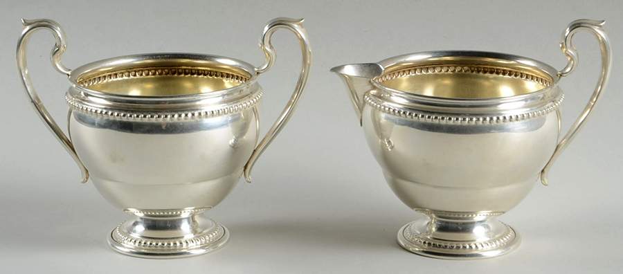 FTG1 (Sterling, Hollowware) Mini Sterling Creamer and Open Sugar by Farmington Sterling-1