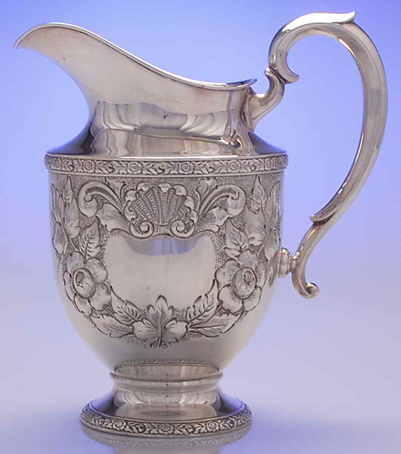 Rose Bouquet (Strl, Hlwr, Embossed Flowers&Scrolls) Sterling Water Pitcher by Fisher Silversmiths-1