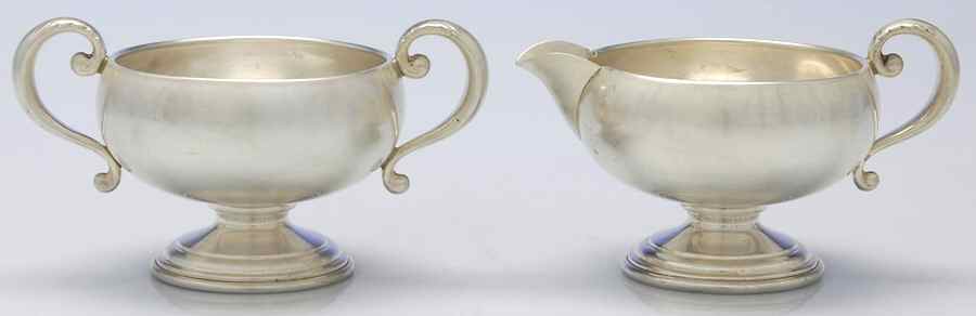 1785 (Sterling, Hollowware) Mini Sterling Creamer and Open Sugar by Frank Whiting-1