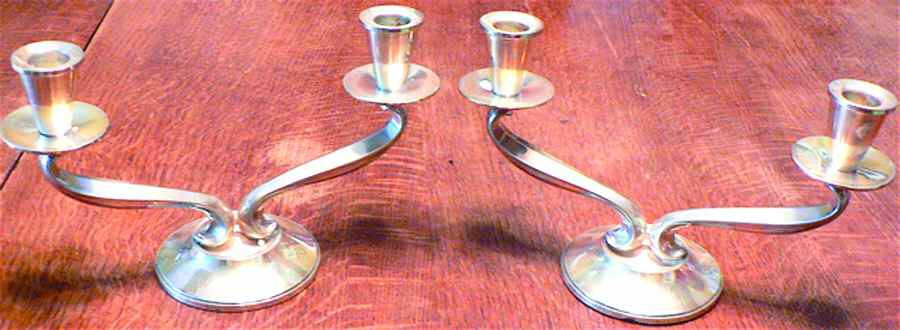 C62 (Sterling, Hollowware) Small 2-Light Sterling Candelabra by Fisher Silversmiths-1
