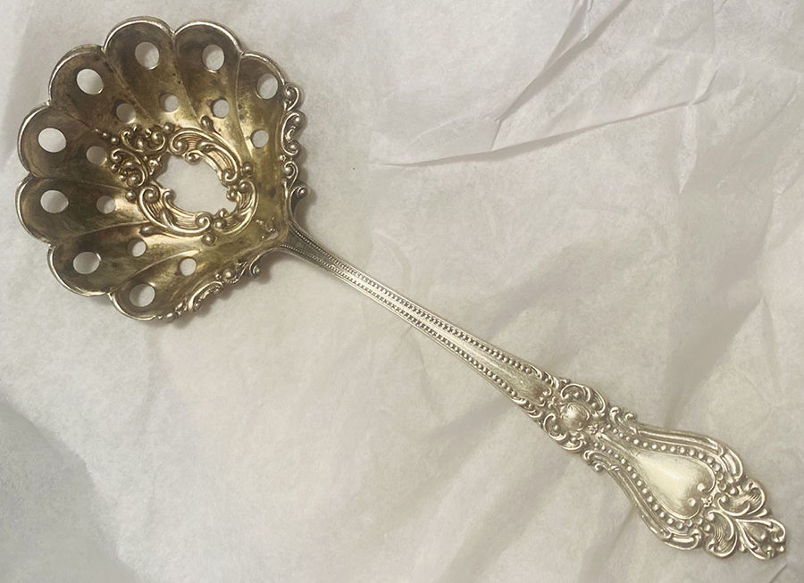 FSG15 (Sterling) Solid Bon Bon Spoon with Pierced Bowl by F S Gilbert-1