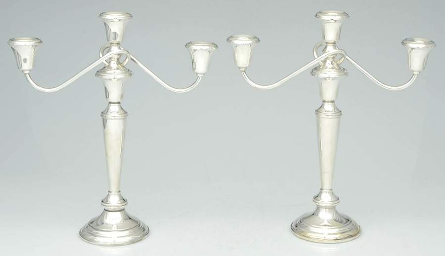 2084 (Sterling, Hollowware) Pair of Weighted 3 Light Candelabra by Frank Whiting-1