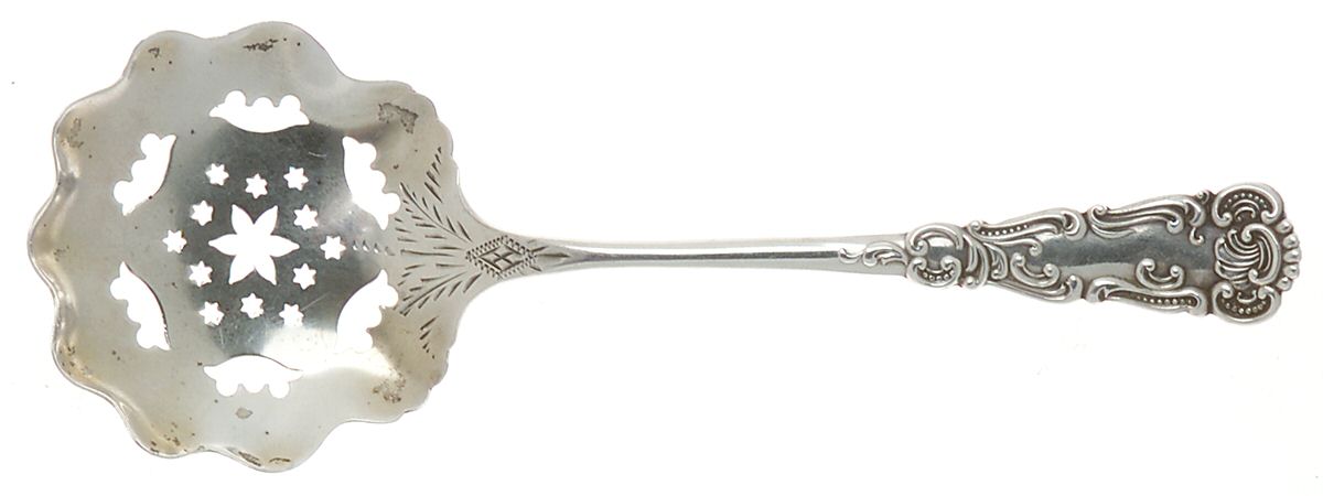 Fes11 (Sterling) Solid Bon Bon Spoon with Pierced Bowl & Bright Cut by Fessenden-1