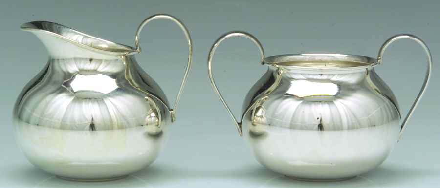 764 (Sterling, Hollowware) Mini Sterling Creamer and Open Sugar by Fisher Silversmiths-1
