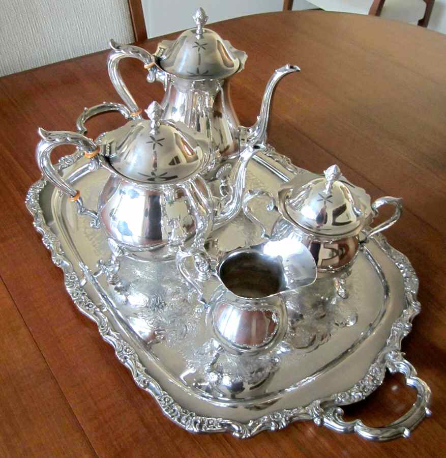 Jack Shepard (Silverplate, Hollowware) 5-Piece Silverplate Tea Set (with Tray) by Fisher Silversmiths-1