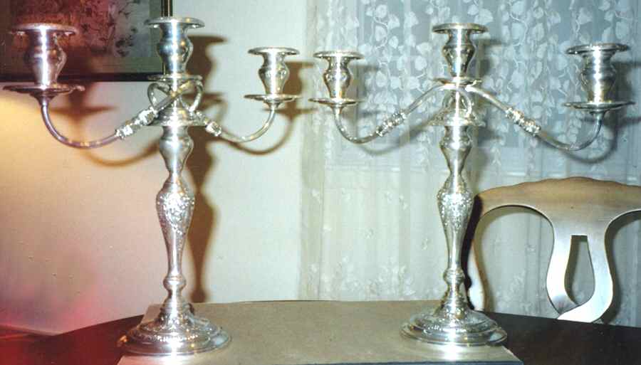 Champlain-Hand Chased (Sterling, Hollowware) Pair of 3-Light Candelabra by Frank Whiting-1