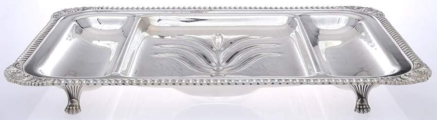 Silverplate Hollowware Large 3-Part Footed Meat Platter by Friedman-1