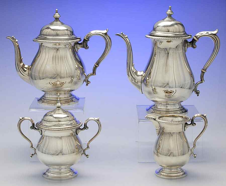 Kent (Sterling, Hollowware) 4 Piece Tea Set (SCP, STP, SCR, SSU) by Fisher Silversmiths-1