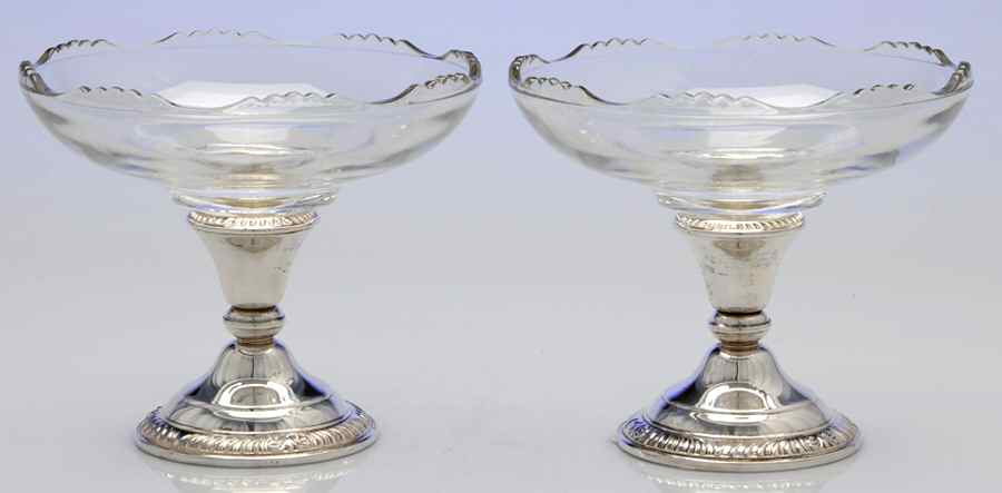 Georgian Shell (Sterling, 1948, Hollowwaree) Glass Compote with Sterling Base - Set of 2 by Frank Whiting-1