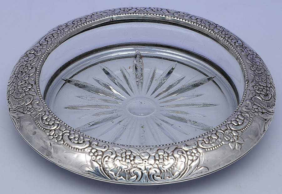 05 (Sterling, Hollowware) Crystal Wine Coaster with Sterling Lip by Frank Whiting-1