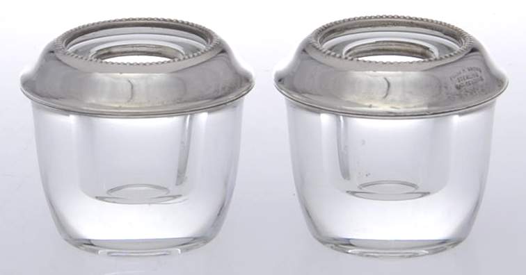 05 (Sterling, Hollowware) Pair of Votive Candleholder Crystal w/Metal Base by Frank Whiting-1