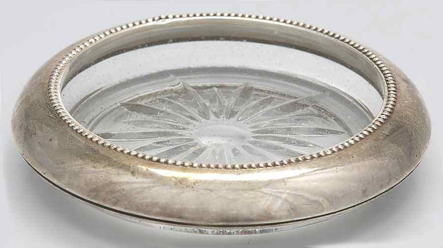 05 (Sterling, Hollowware) Crystal Coaster with Sterling Rim by Frank Whiting-1