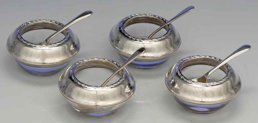 Sterling Hollowware Open Salt Master W/Crystal Liner & Spoon - Set of 4 by Fine Arts-1