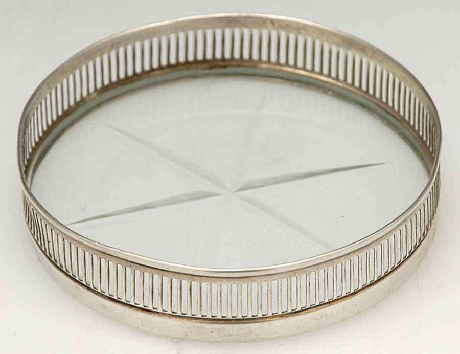 444 (Sterling, Hollowware) Crystal Coaster with Sterling Rim by Frank Whiting-1
