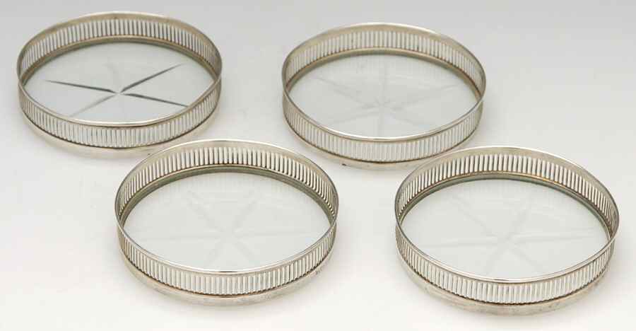 444 (Sterling, Hollowware) Crystal Coaster with Sterling Rim - Set of 4 by Frank Whiting-1