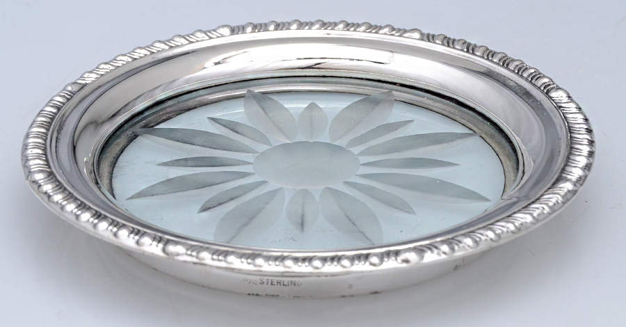 1646 (Sterling, Hollowware) Crystal Coaster with Sterling Rim by Frank Whiting-1