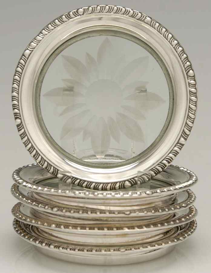 1646 (Sterling, Hollowware) Crystal Coaster with Sterling Rim - Set of 4 by Frank Whiting-1