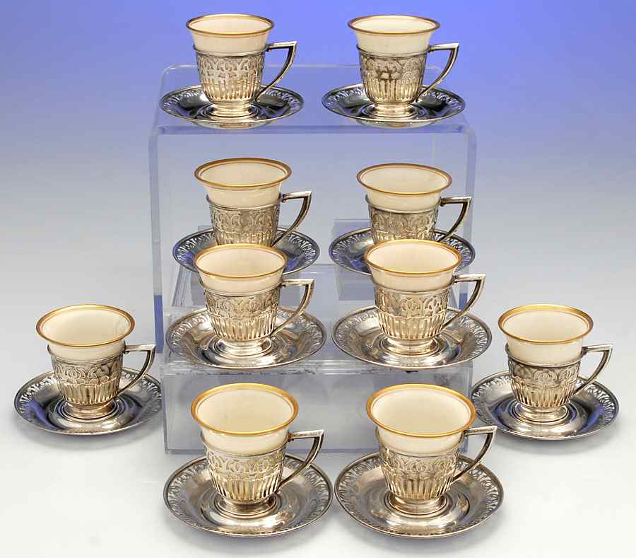 6030 (Sterling, Hollowware) Demi Cup and Saucer with Lenox Liner - Set of 10 by Frank Whiting-1