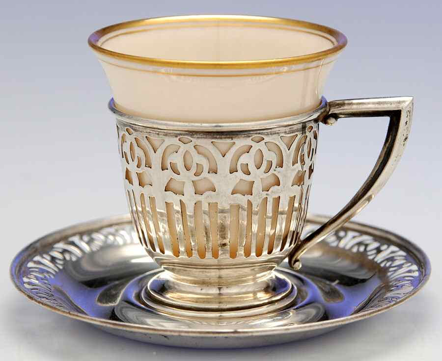 6030 (Sterling, Hollowware) Demitasse Cup and Saucer with Lenox Liner by Frank Whiting-1