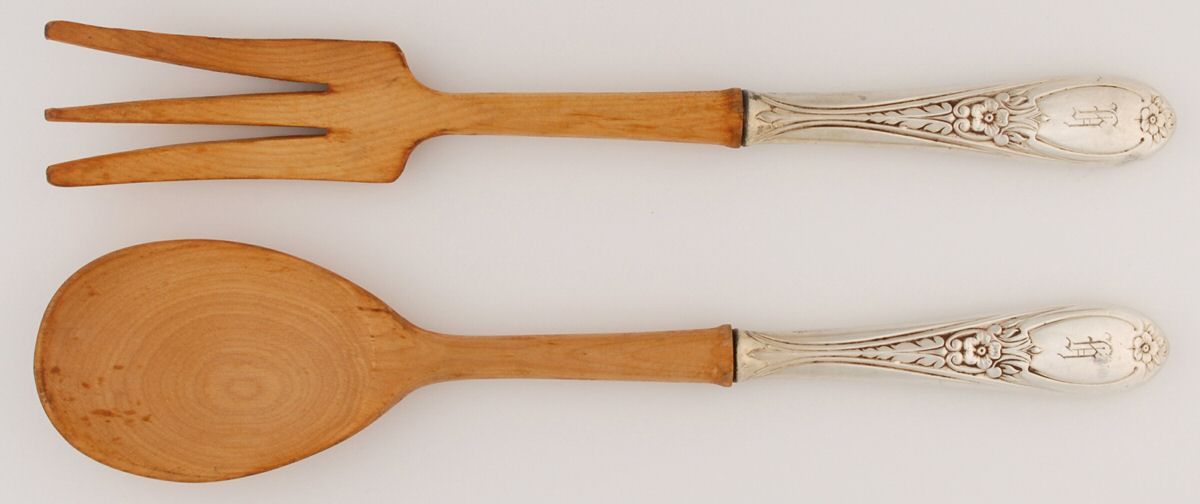 FWS33 (Sterling) Wooden Bowl 2 Piece Salad Set by Frank Whiting-1