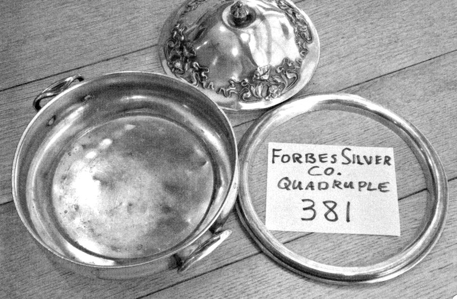 381 (Silverplate, Hollowware) Plated Round Covered Casserole with Glass by Forbes-1