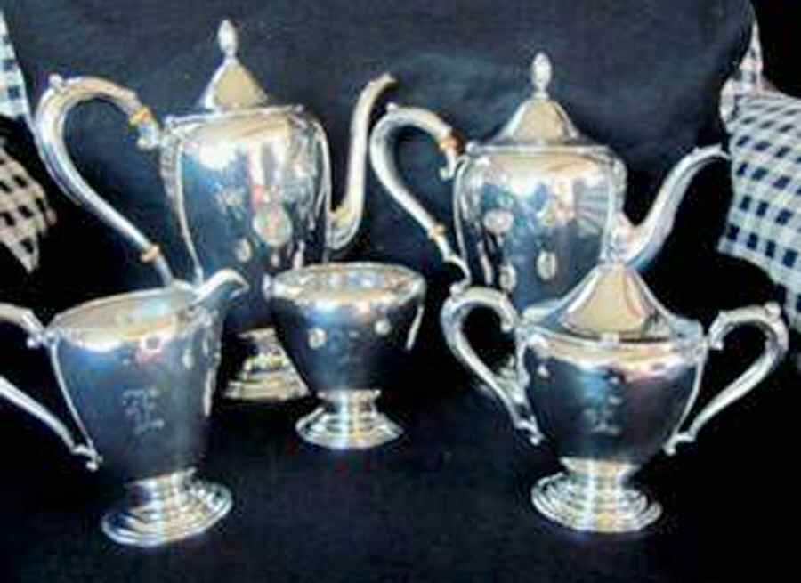702 (Sterling, Hollowware) 5 Piece Tea Set (SCP, STP, SCR, SSU, SWB) by Frank Whiting-1
