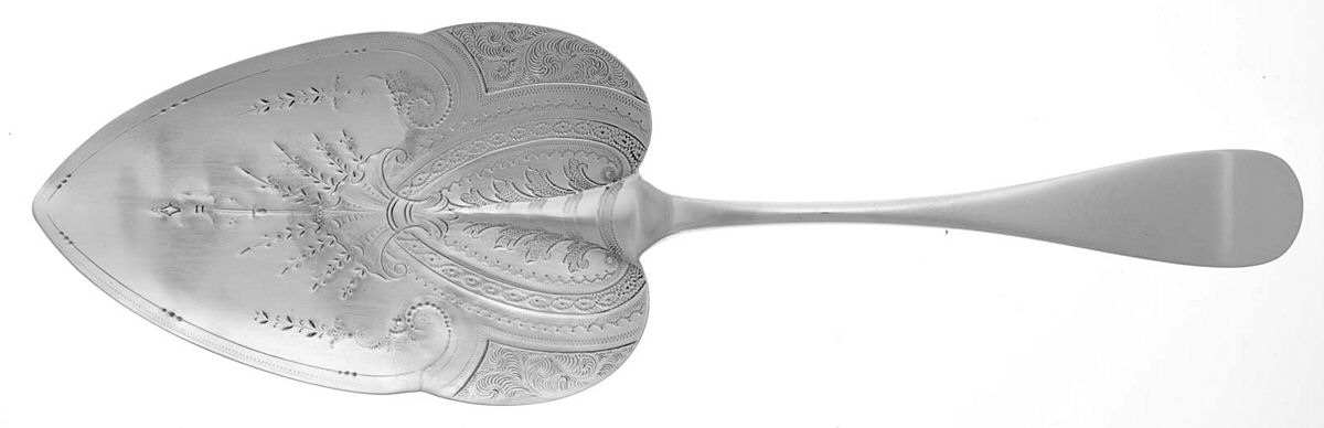 Coin Silver Flatware Large Solid Bright Cut Pie Knife by Farrington & Hunnewell-1