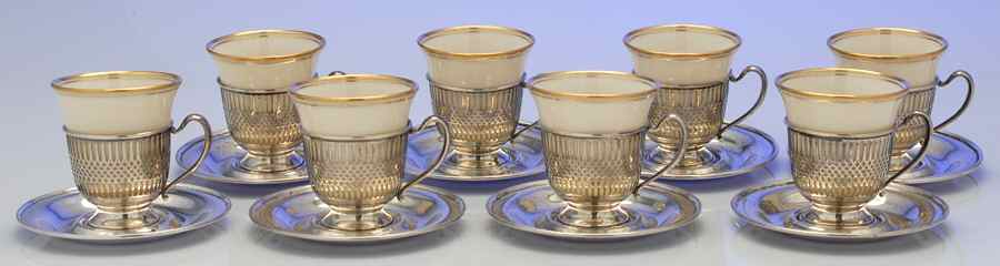 6581 (Sterling, Hollowware) Demi Cup and Saucer with Liner - Set of 8 by Frank Whiting-1