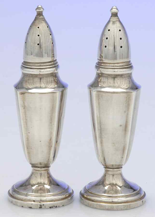 453 (Sterling, Hollowware) Weighted Salt and Pepper Set by Fisher Silversmiths-1