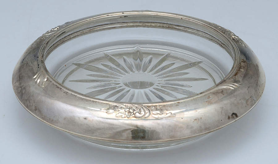R40 (Sterling, Hollowware) Crystal Coaster with Sterling Rim by Frank Whiting-1