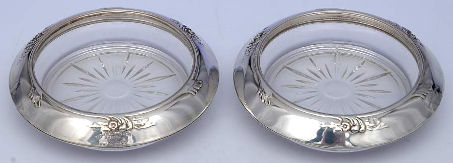 R40 (Sterling, Hollowware) Crystal Coasters with Sterling Rim - Set of 2 by Frank Whiting-1