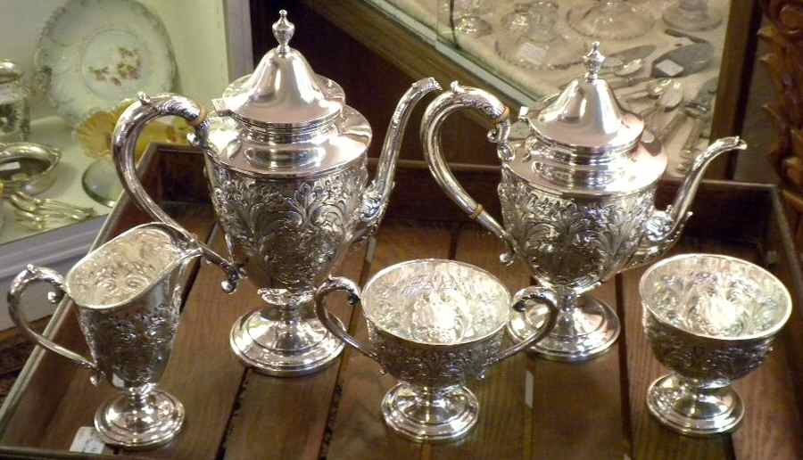 FWS38 (Sterling, Hollowware) 5 Piece Tea Set (SCP, STP, SCR, SSU, SWB) by Frank Whiting-1