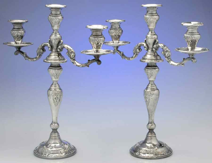 2069 (Sterling, Hollowware) Pair of 17" 3 Lt Weighted Candelabra by Frank Whiting-1