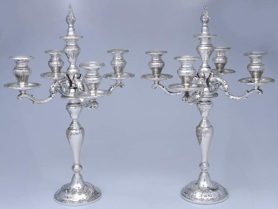 2069 (Sterling, Hollowware) Pair of Weighted 5 Light Candelabra by Frank Whiting-1