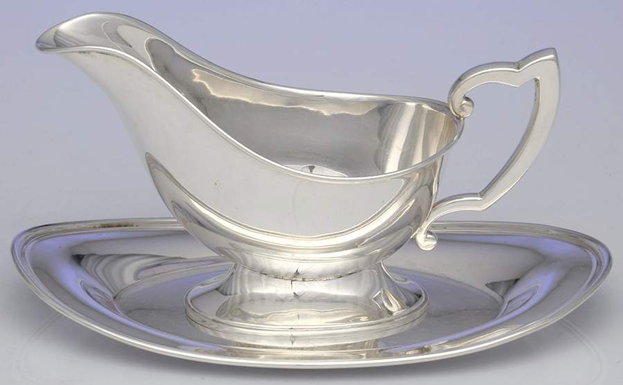 1002 (Sterling, Hollowware) Sterling Gravy Boat & Underplate by Fisher Silversmiths-1