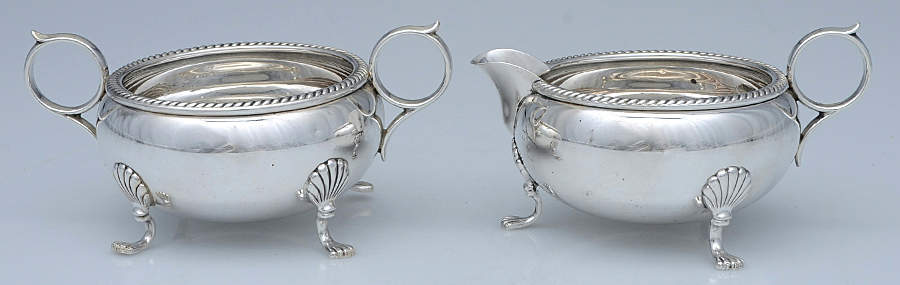 410 (Sterling, Hollowware) Creamer & Open Sugar Set by Fisher Silversmiths-1