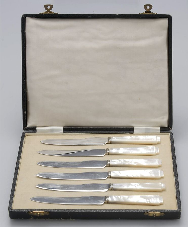 Pearl Handle Flatware 2 (Set of 6) Stainless Blade Fruit Knives in a Box by Frank Cobb-1