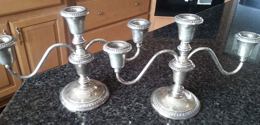 Georgian Shell (Sterling, 1948, Hollowwaree) Pair of Weighted 3 Light Candelabra by Frank Whiting-1