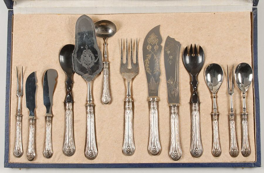 Sterling Flatware 13 Piece All Purpose Serving Set&Case by Franz Mosgrau-1