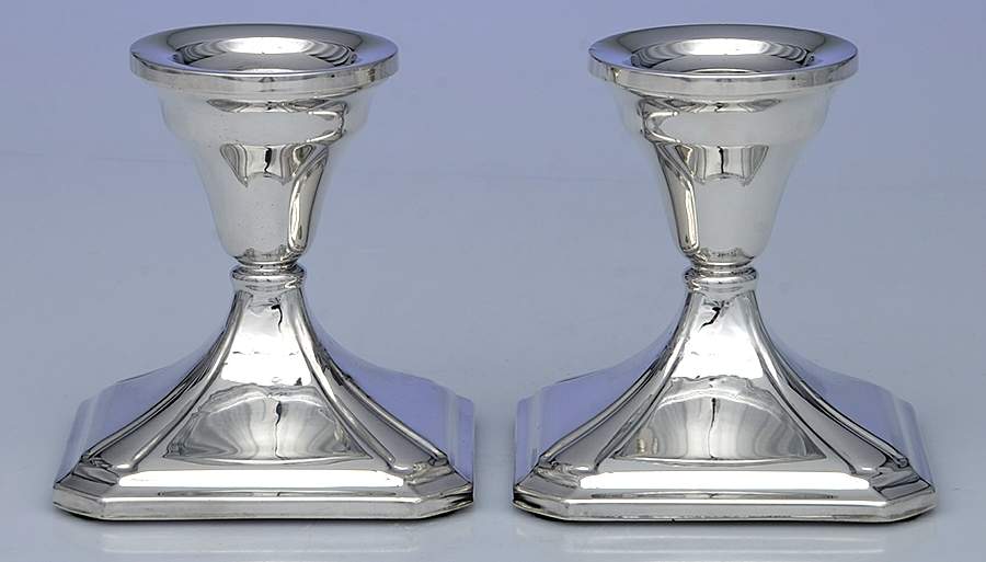 861 (Sterling, Hollowware) Pair of Weighted Console Candleholders by Fisher Silversmiths-1