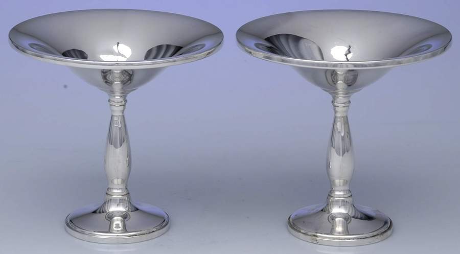 917 (Sterling, Hollowware) Pair of Weighted Round Compotes (Height X Width) by Fisher Silversmiths-1