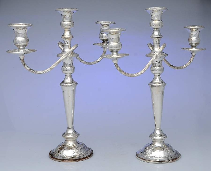 2175 (Sterling, Hollowware) Pair of Weighted 3 Light Candelabra by Frank Whiting-1